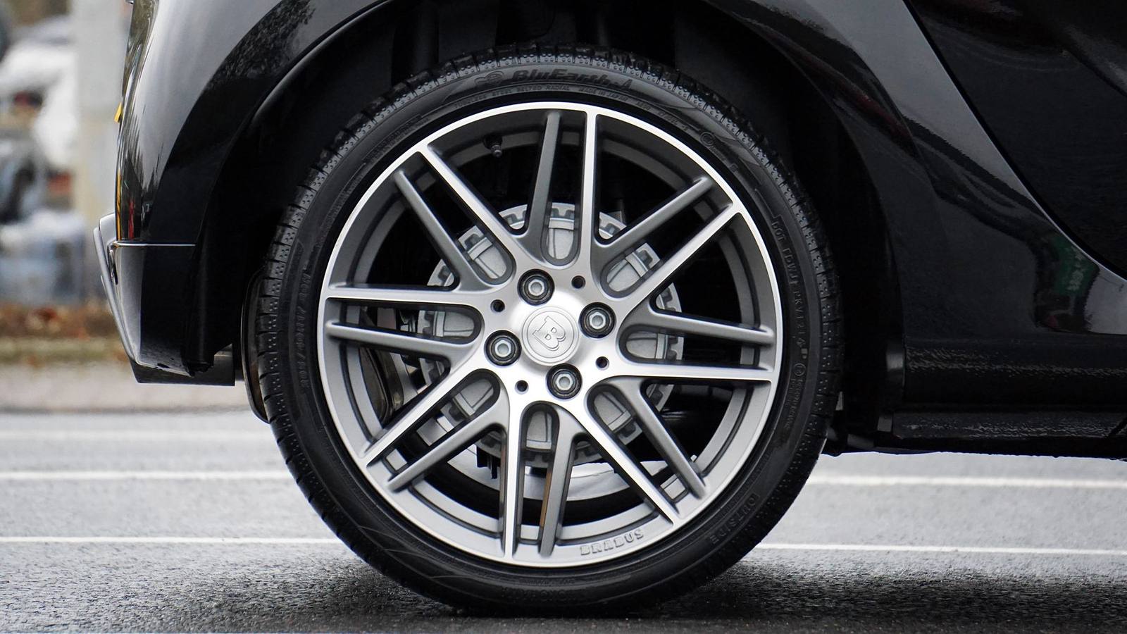 Close-up of a performance tyre and alloy wheel ready for fitting in Waterford